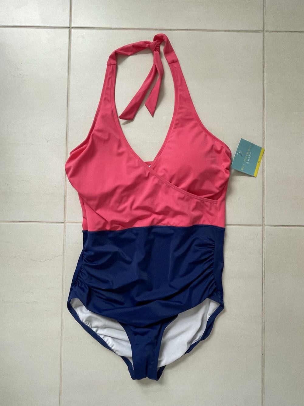 Bal Harbour Swim One Piece Swimsuit Halter Plunge Color Block